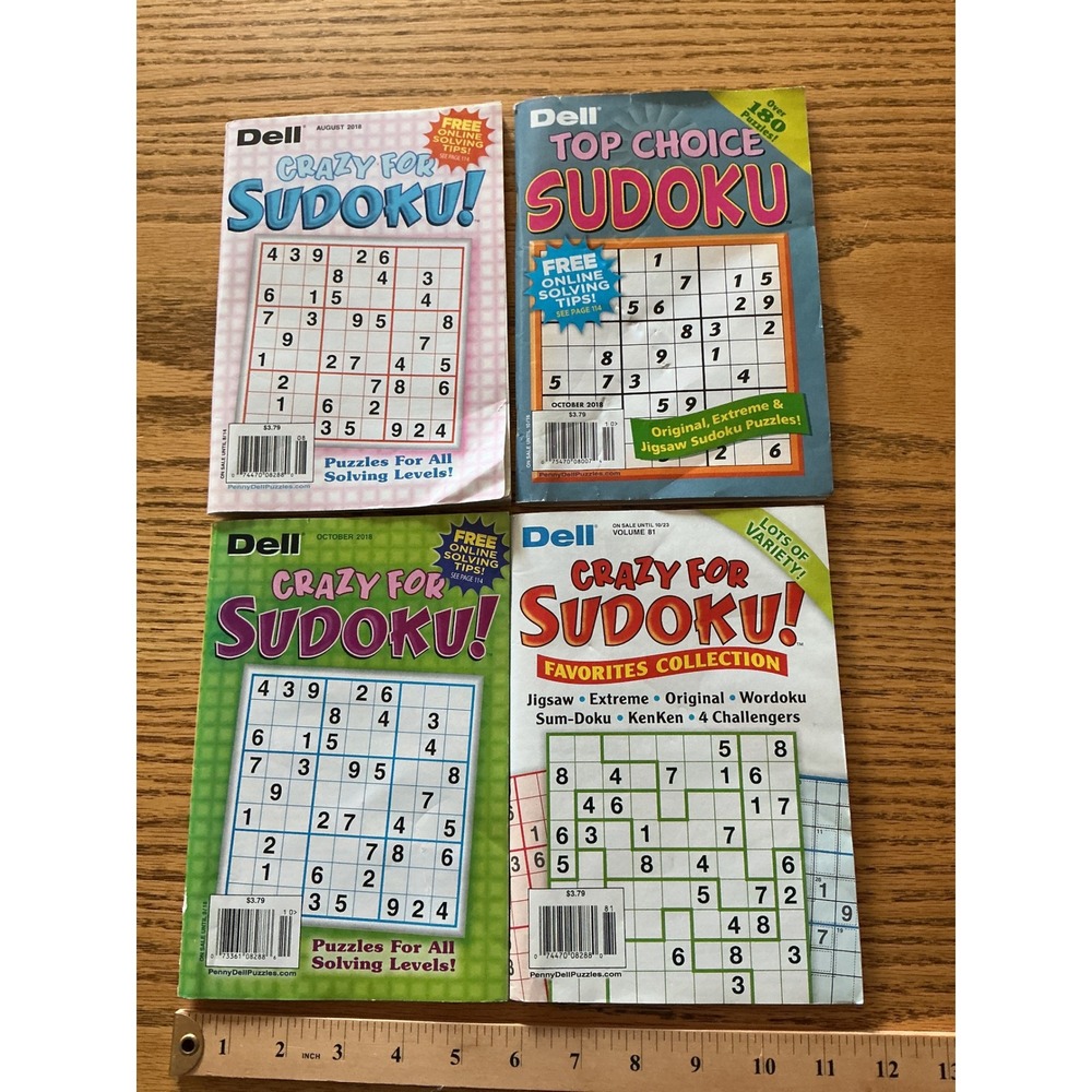 Dell Sudoku Puzzle Magazine Lot of 4 Crazy for Sudoku Top Choice Favorites 2018